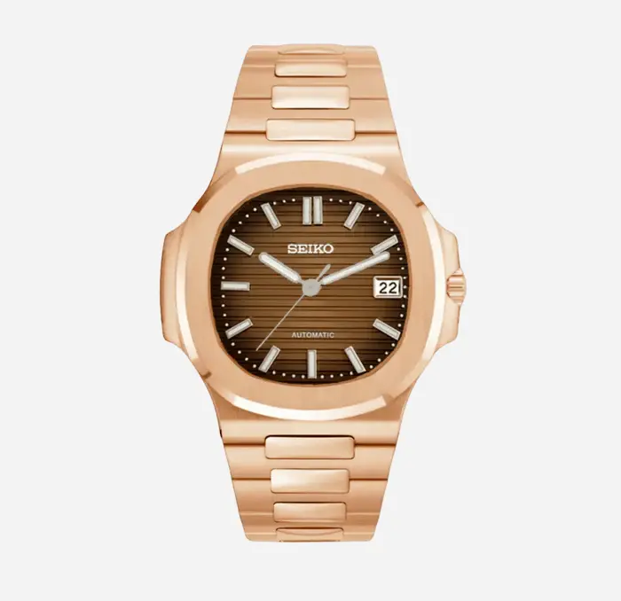 Seiko Mod Nautilus Brown Rose Gold 40mm - Custom Automatic Watch | NH35